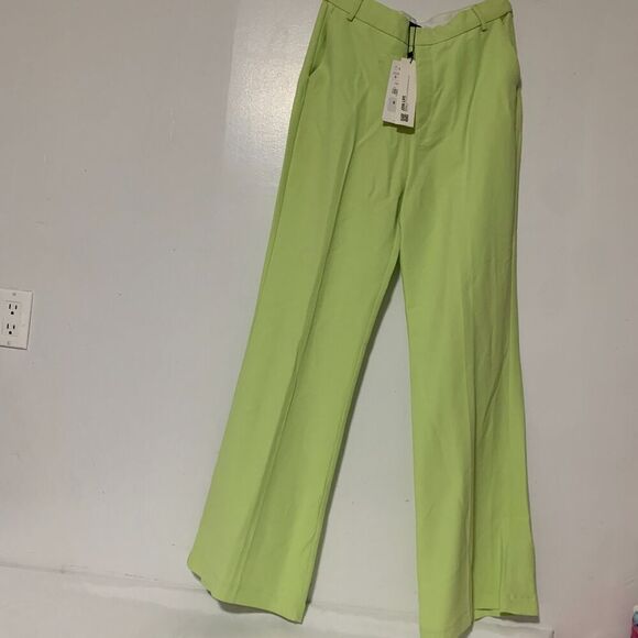 Women's  Zara lime green wide leg trouser pants, size S office/work wear elegant - Picture 2 of 6